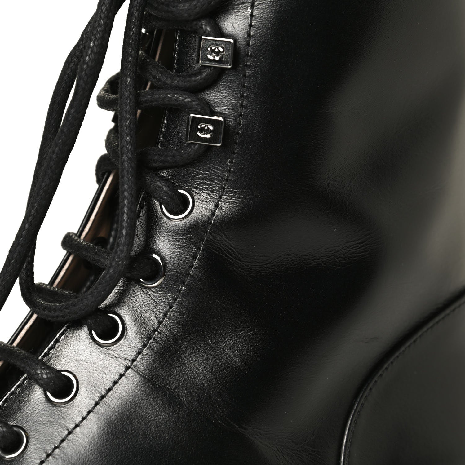 Chanel Calfskin Lace Up Combat Boots 37 Black 8 of 8