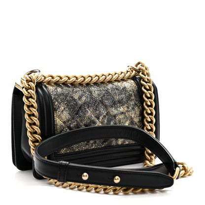 Chanel Metallic Crumpled Goatskin Small Boy Flap Black Gold 3 of 10