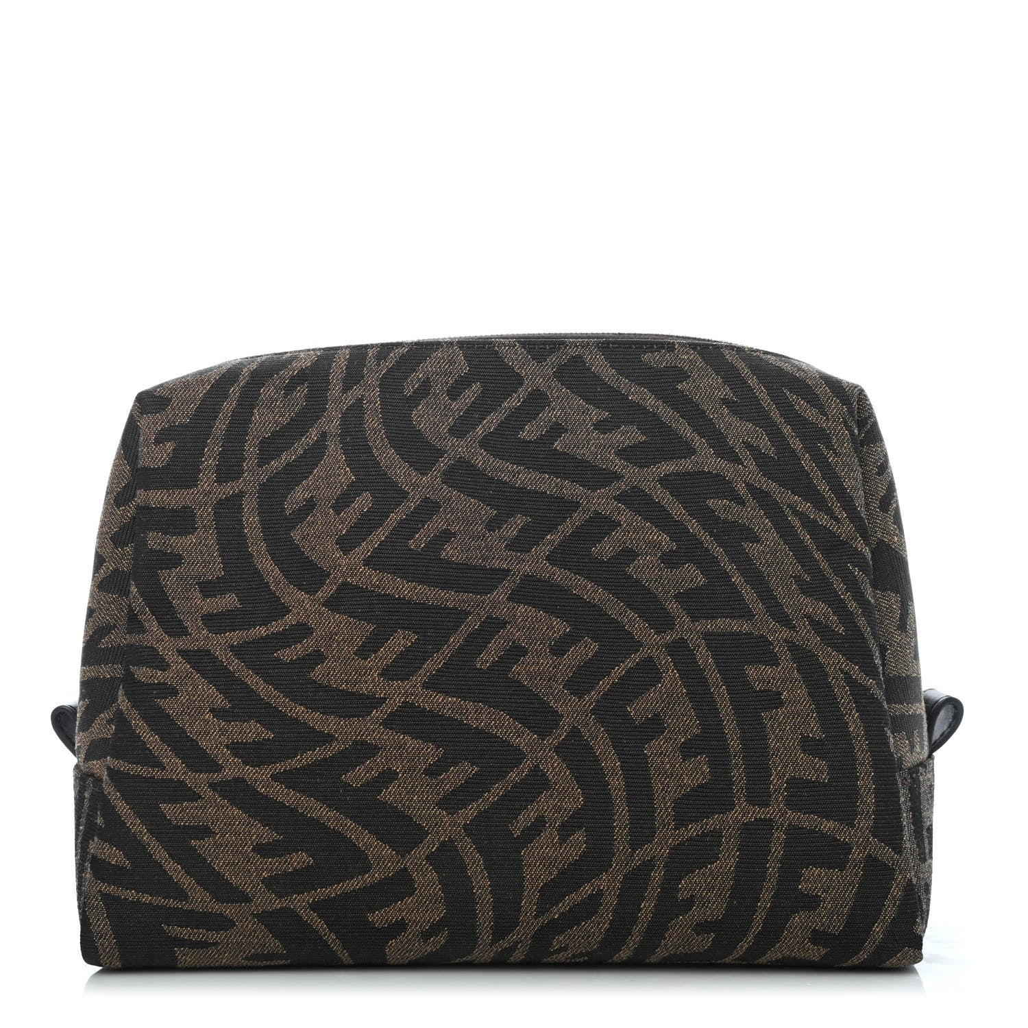 Fendi X SARAH COLEMAN Fabric Jacquard Vitello King FF Vertigo Medium Trapezoid Beauty Pouch Tobacco Moro Black 1 of 7