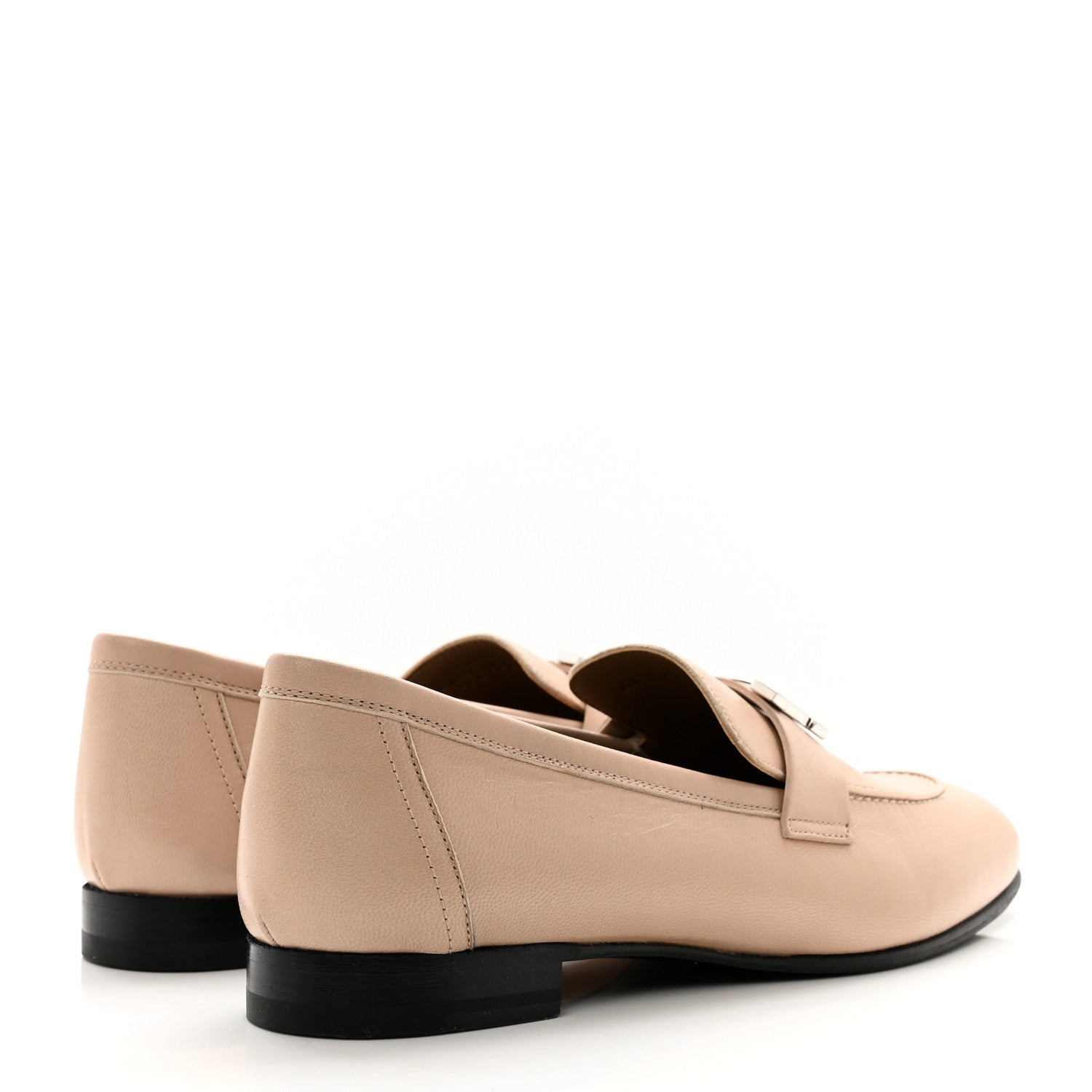 Hermes Goatskin Womens Paris Loafers 37.5 Beige Nude 4 of 9