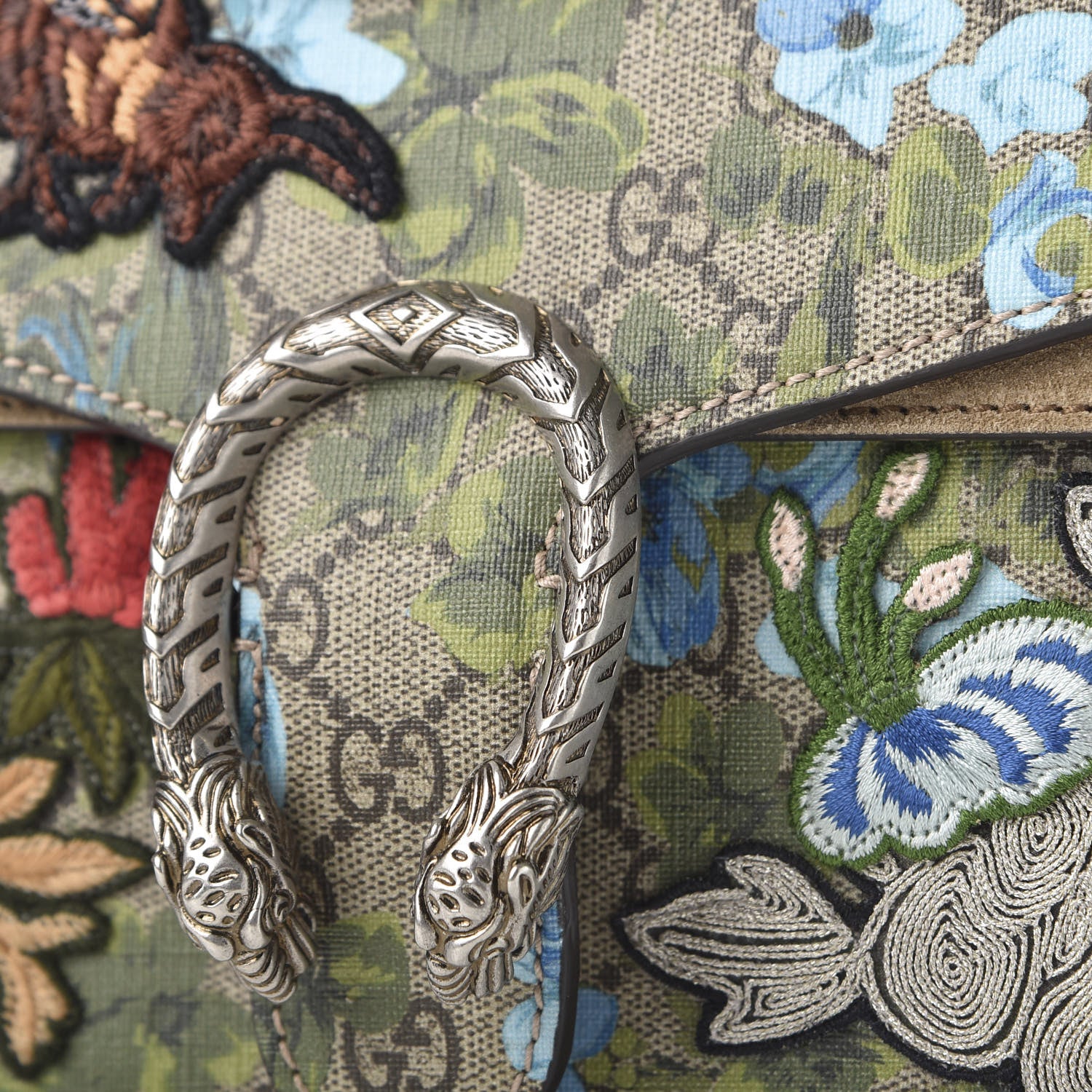 Gucci GG Supreme Monogram Blooms Print Embroidered Small Dionysus Shoulder Bag Blue Taupe 9 of 9