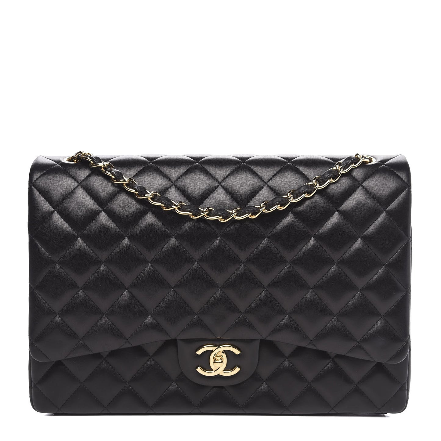 Lambskin Quilted Maxi Double Flap Black