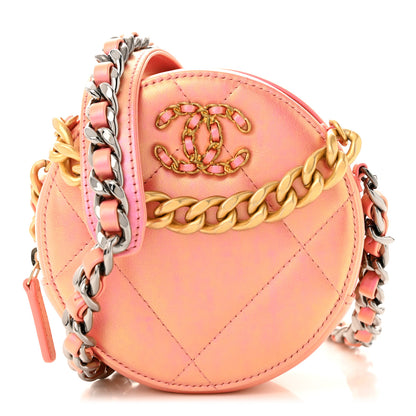 Chanel Iridescent Calfskin Quilted Chanel 19 Round Clutch With Chain Pink 1 of 10