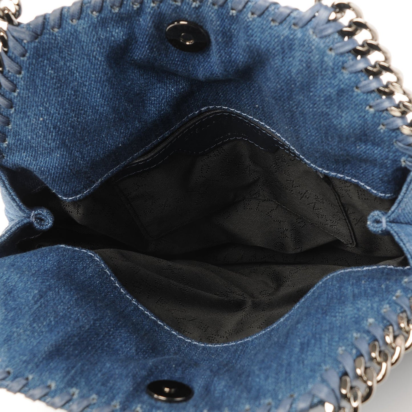 Eco Denim Chevron Quilted Mini Falabella Fold Over Tote Blue