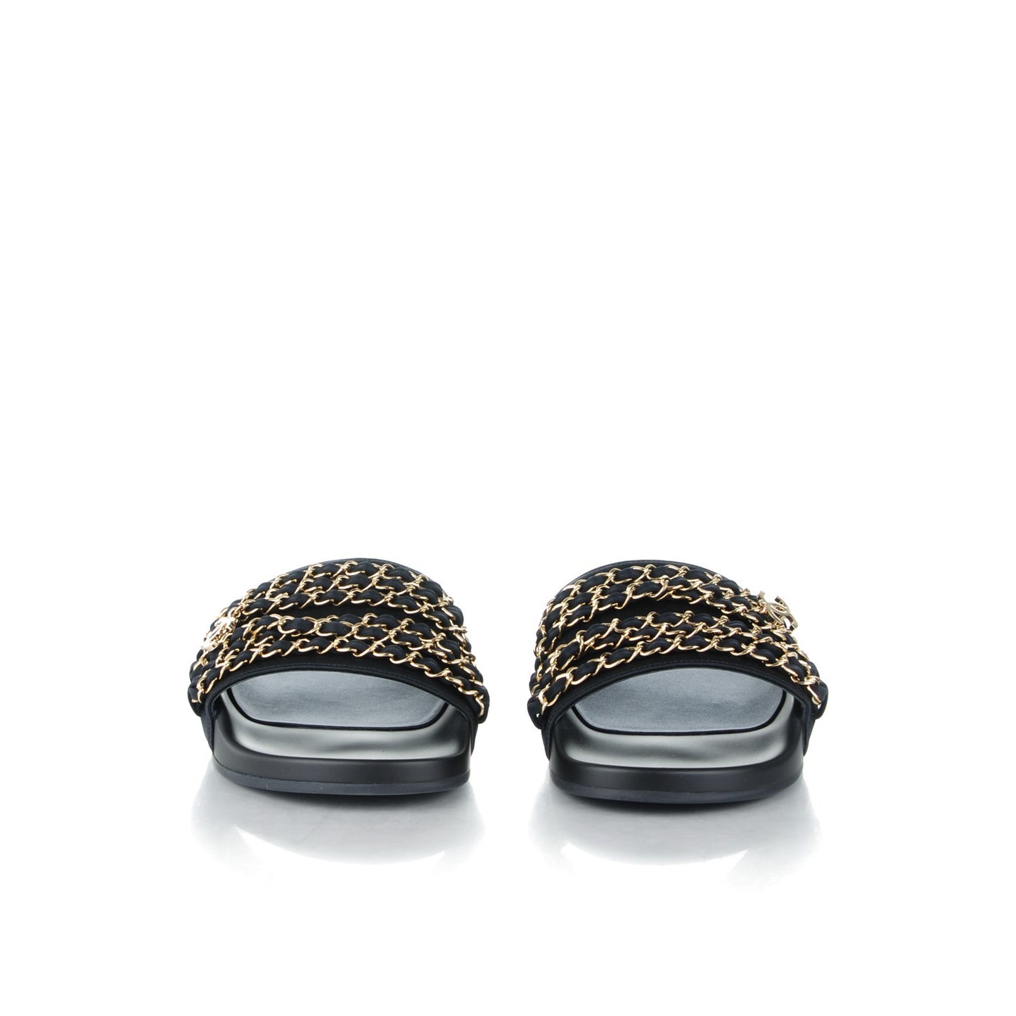 Lambskin Canvas Chain Flat Sandals 39 Marine