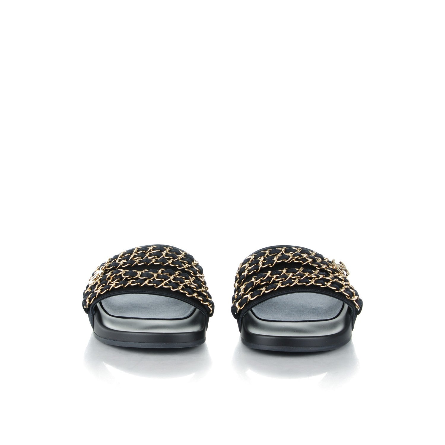 Chanel Lambskin Canvas Chain Flat Sandals 39 Marine 2 of 8