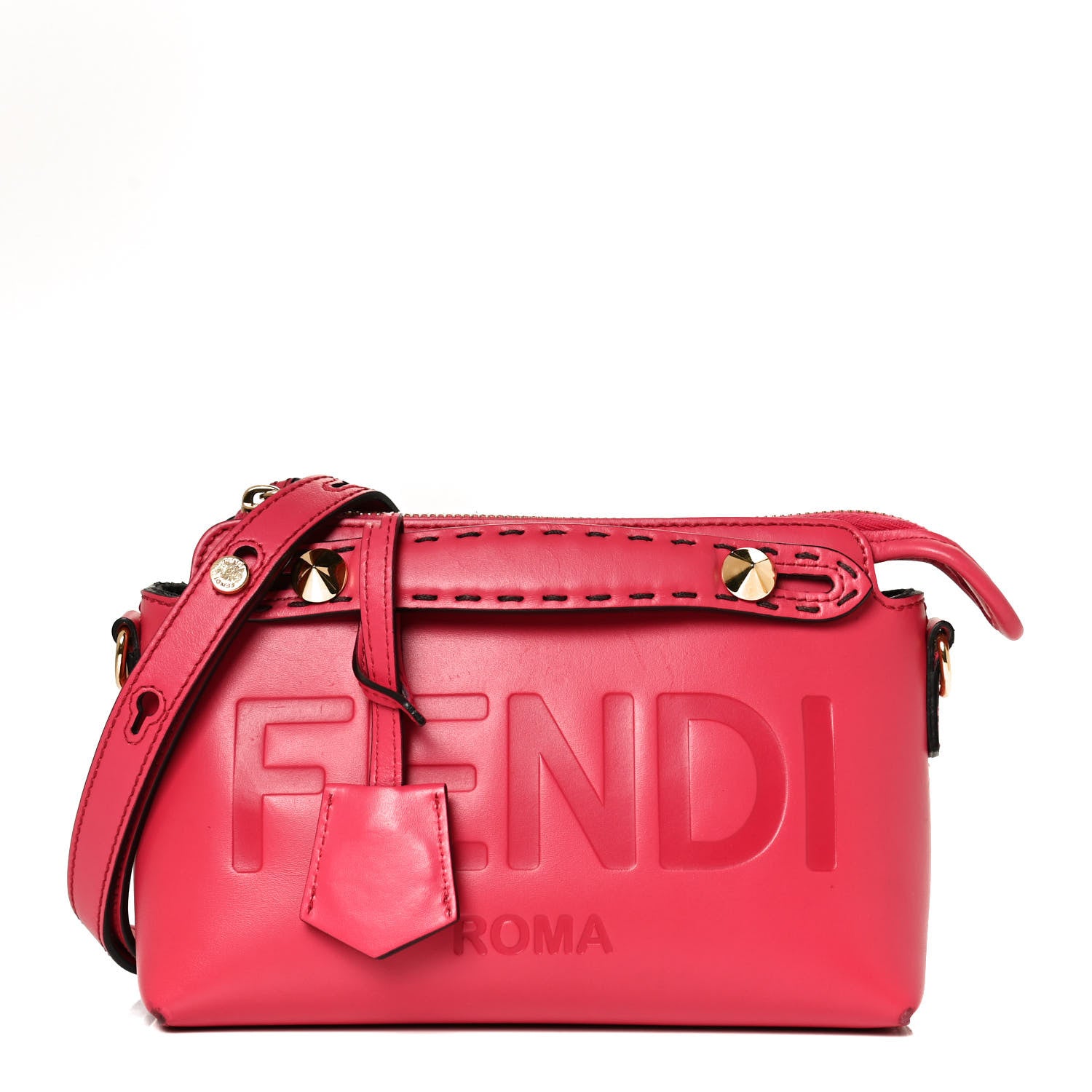 Fendi Vitello King Logo Embossed Mini By The Way Boston Bag Lampone 1 of 15