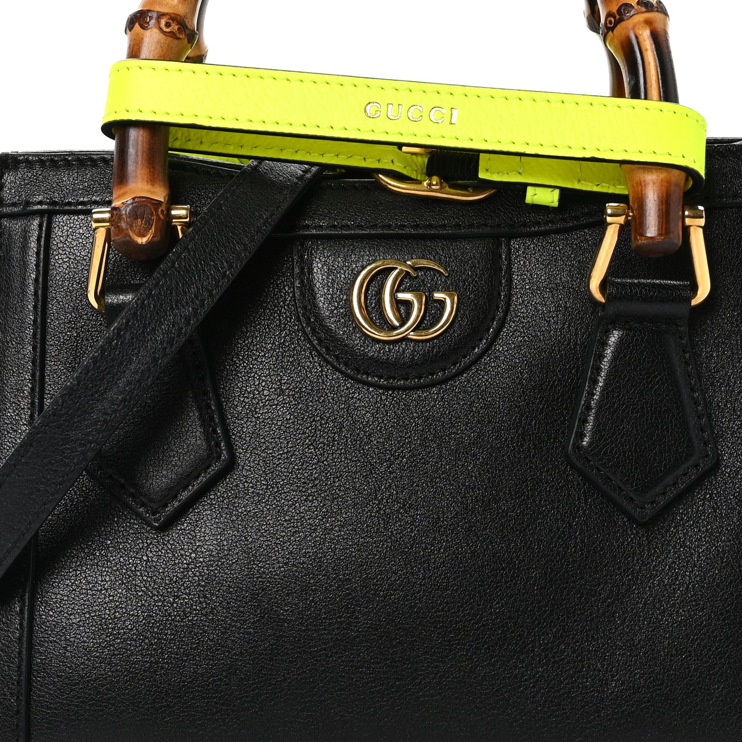 Wonka Grain Calfskin Mini Diana Tote Bag Black Yellow Fluo
