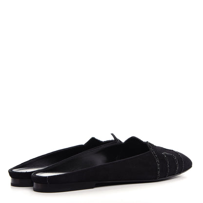 Hermes Suede Goatskin Rhinestone Roxane Mules 37 Black 4 of 10
