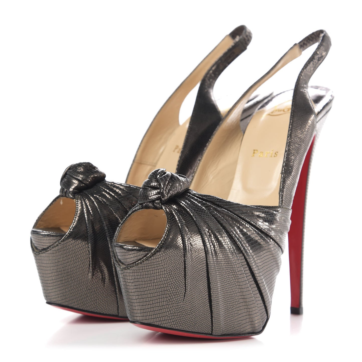 Metallic Laminato Embossed Lizard Jenny 150 Pumps 41 Antic Silver