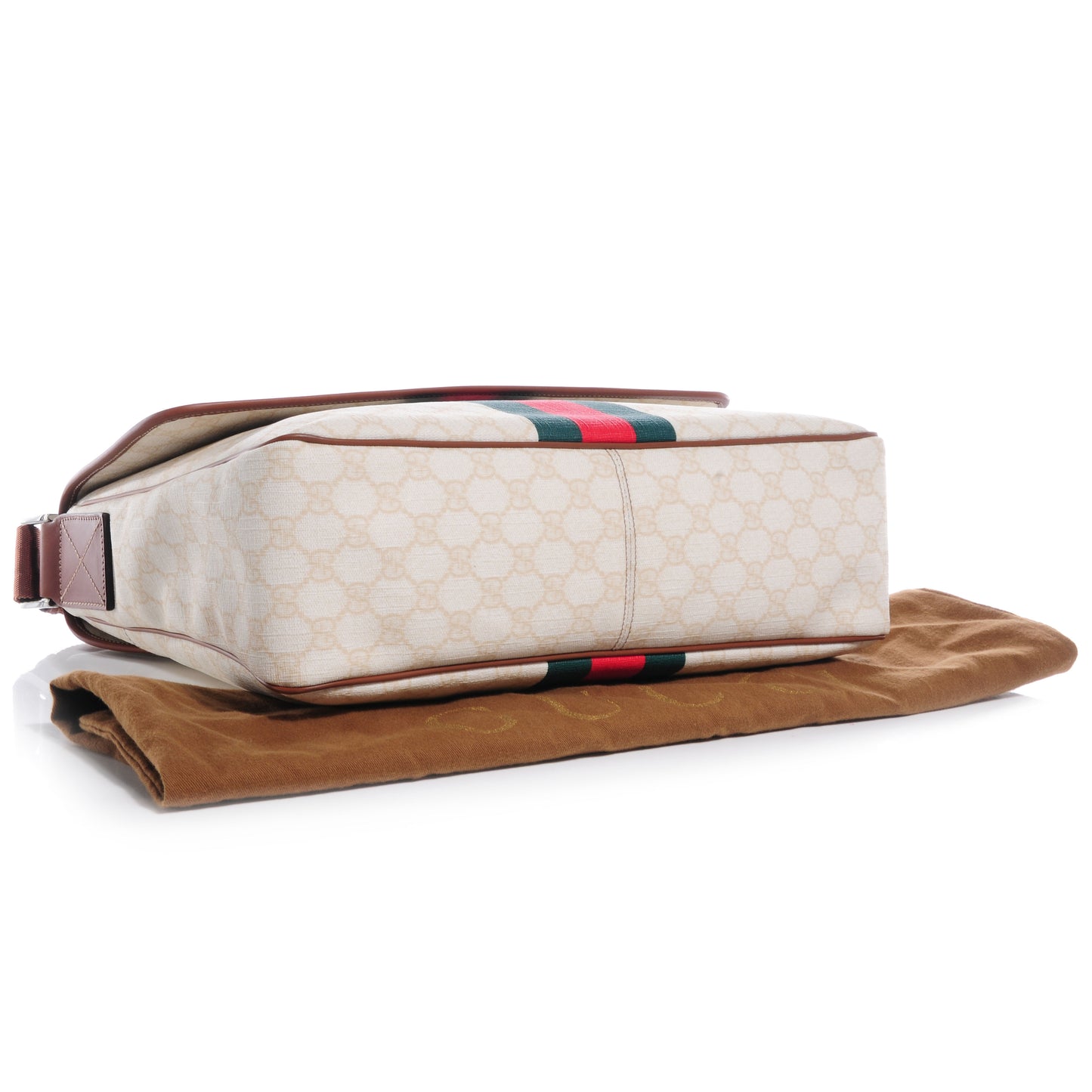 Monogram Web Stripe Medium Flap Messenger Bag White