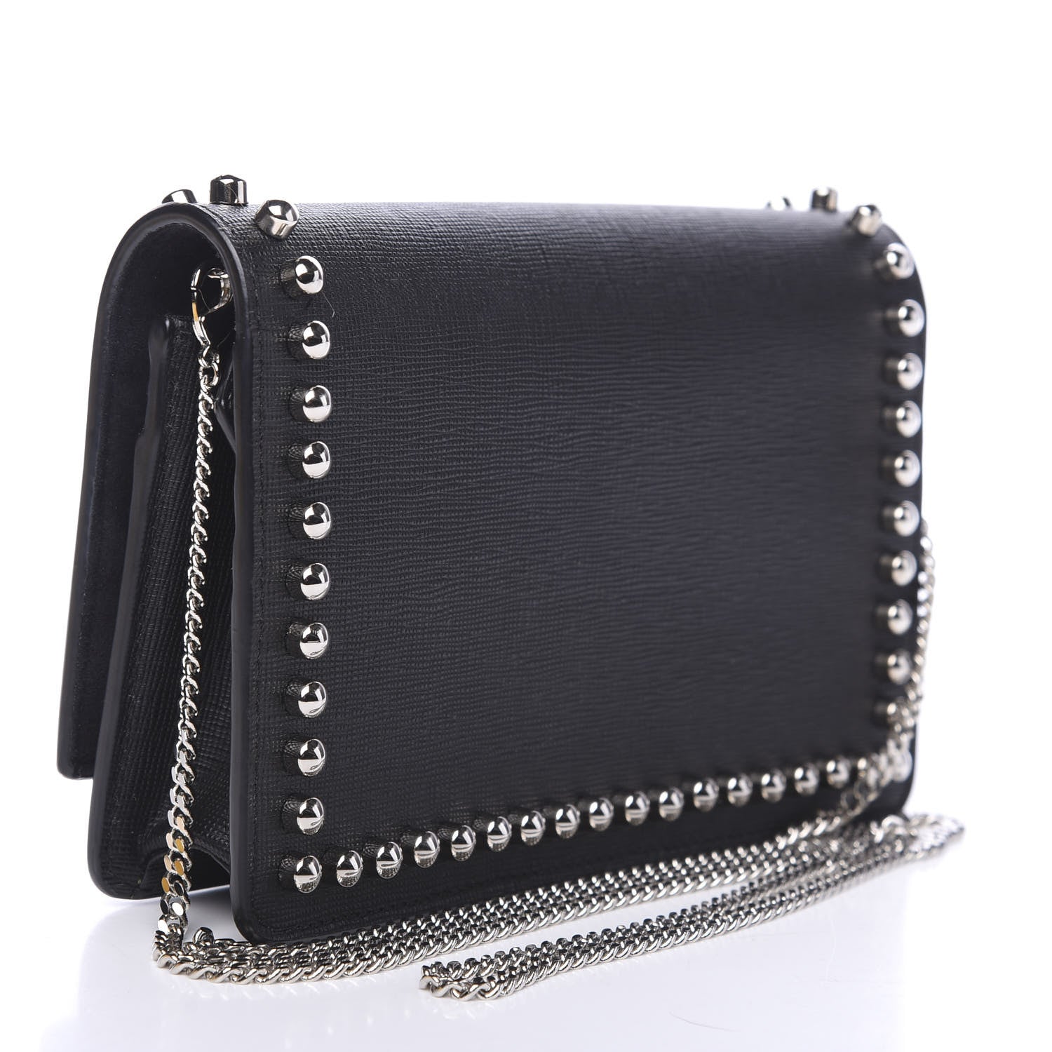 Fendi Vitello Elite Mink Fur Studded Karlito Tube Wallet on Chain Black 2 of 10