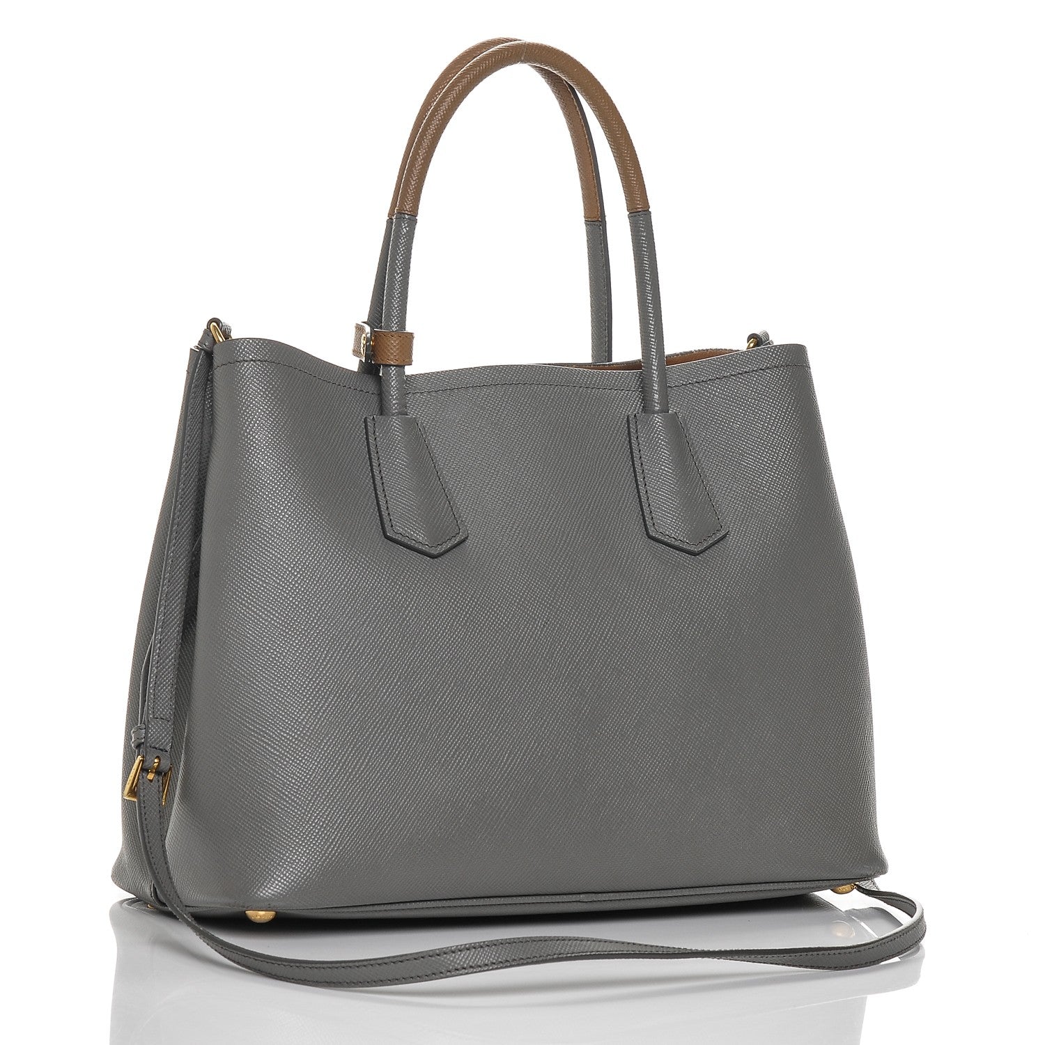Prada Saffiano Cuir Small Bi-Color Double Bag Marmo Caramel 3 of 9
