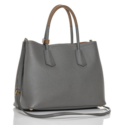 Prada Saffiano Cuir Small Bi-Color Double Bag Marmo Caramel 3 of 9