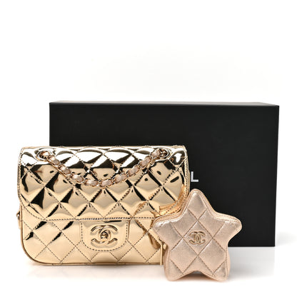 Chanel Mirror Calfskin Metallic Calfskin Quilted Hollywood Boulevard Mini Flap With Star Coin Purse Gold 13 of 13