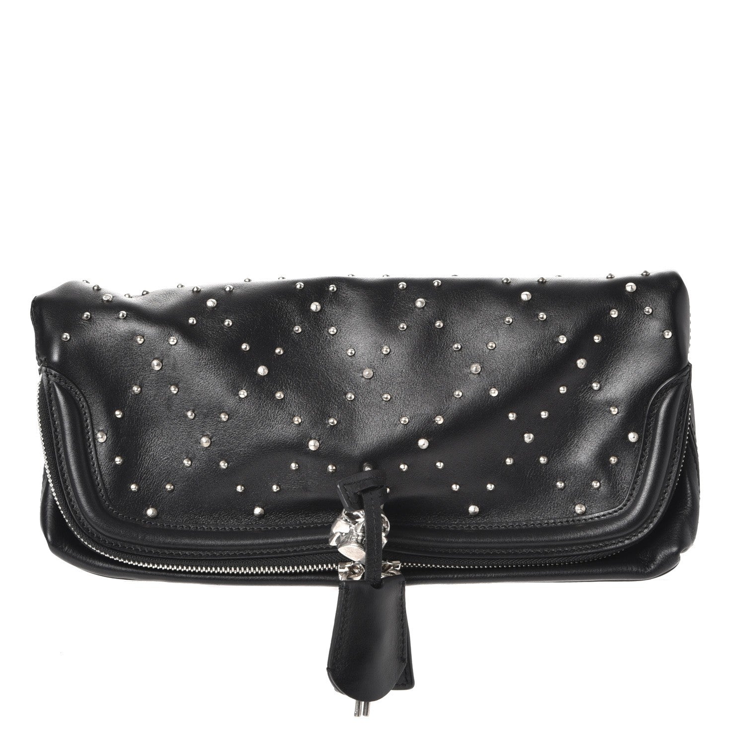 Alexander McQueen Calfskin Studded Padlock Skull Clutch Black 1 of 7
