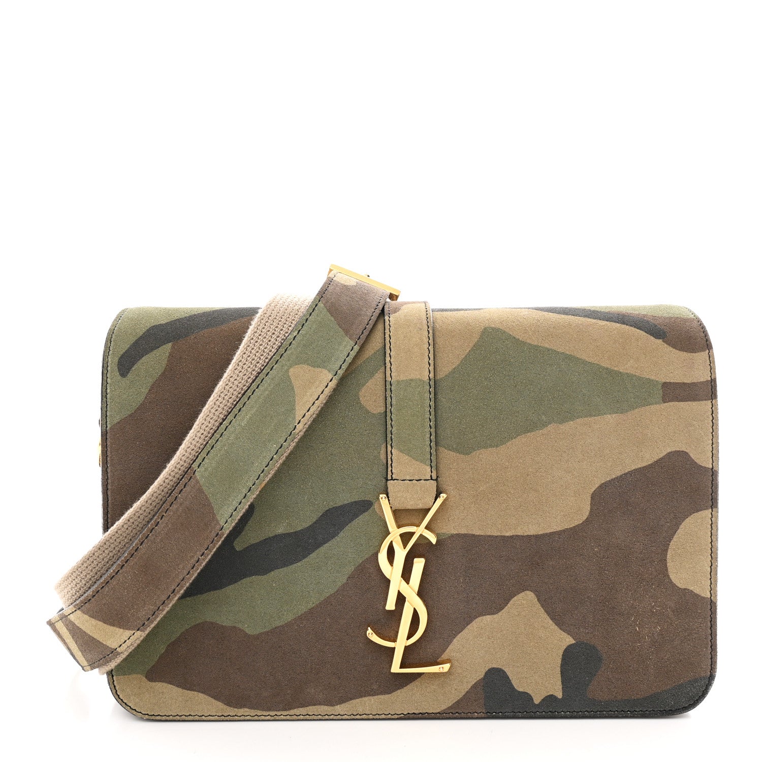 Saint Laurent Suede Monogram University Camouflage Shoulder Bag Green 1 of 10