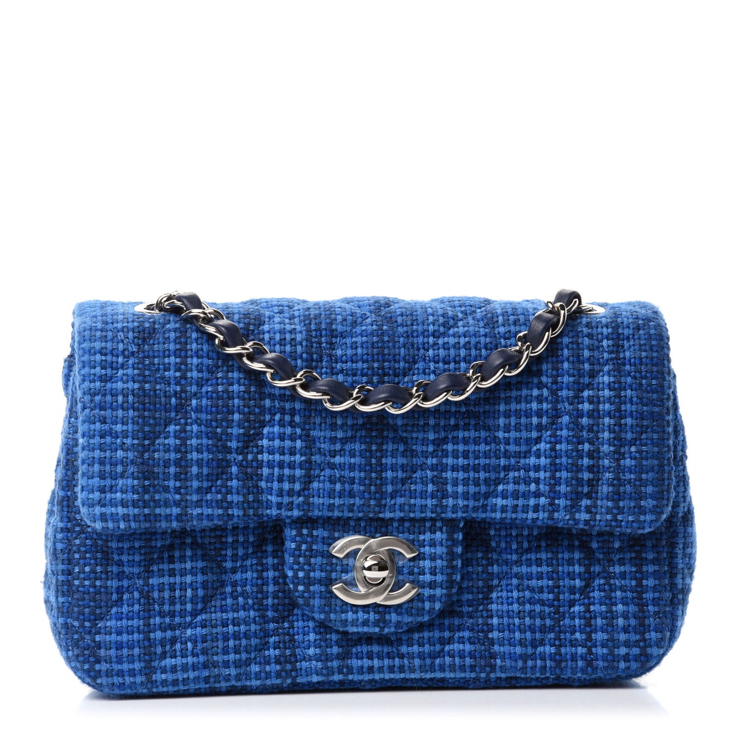 Tweed Quilted Mini Rectangular Flap Navy Blue