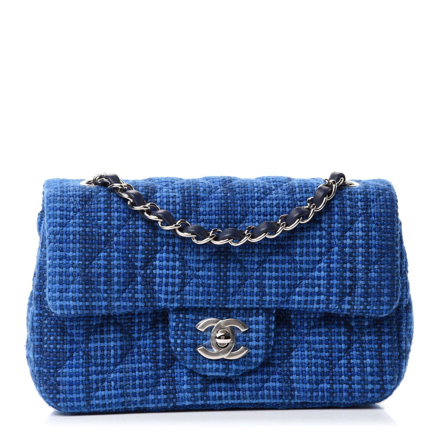 Chanel Tweed Quilted Mini Rectangular Flap Navy Blue 1 of 11