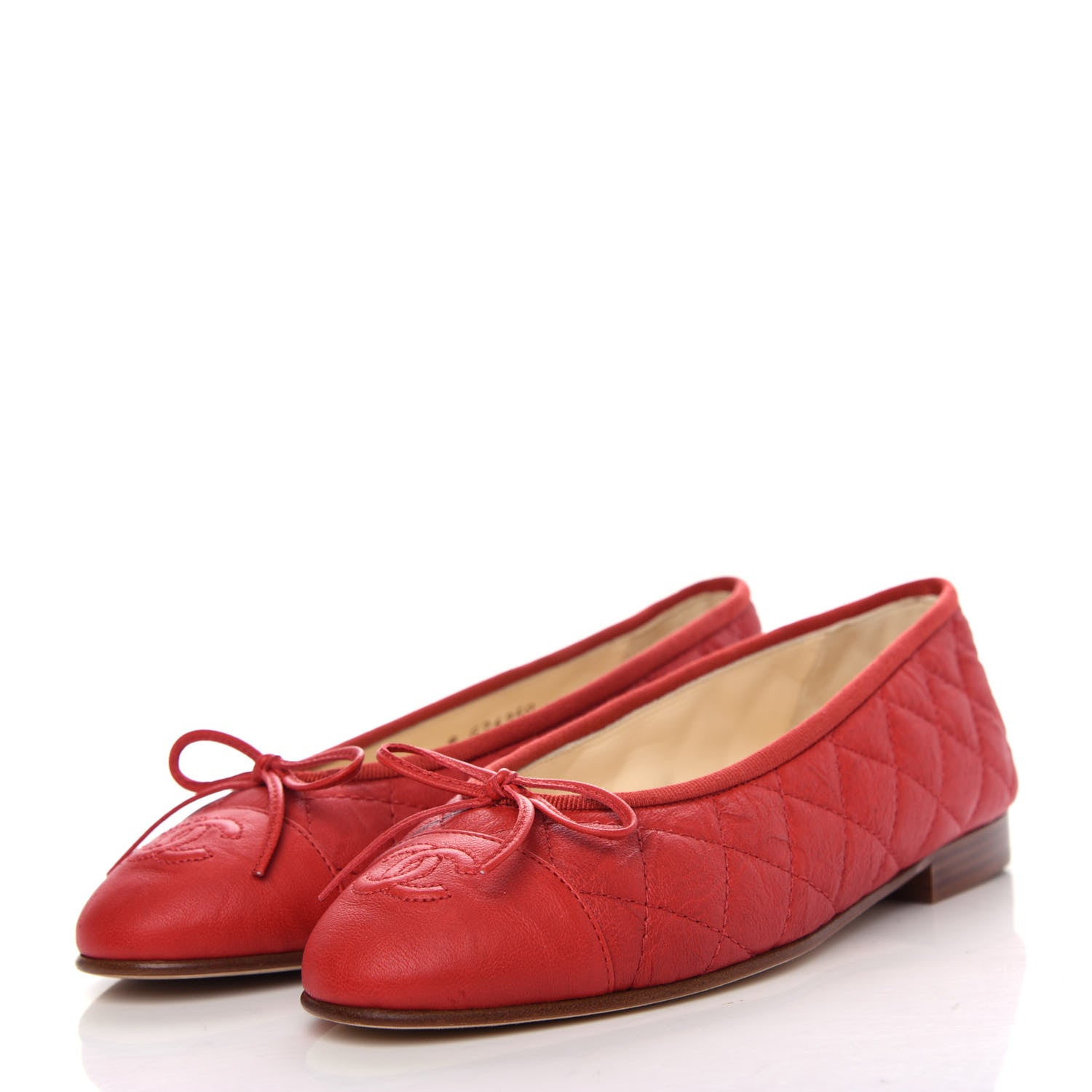 Chanel Aged Calfskin Quilted CC Cap Toe Ballerina Flats 36 Red 3 of 13