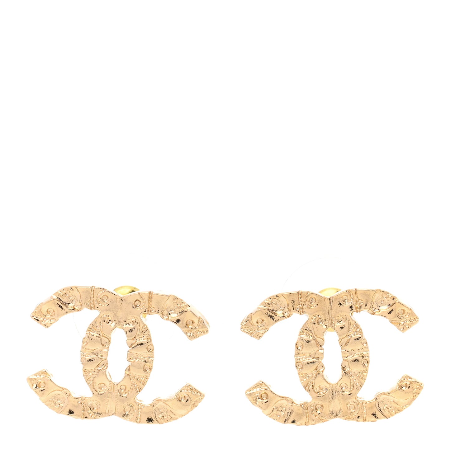 Metal Textured CC Earrings Gold