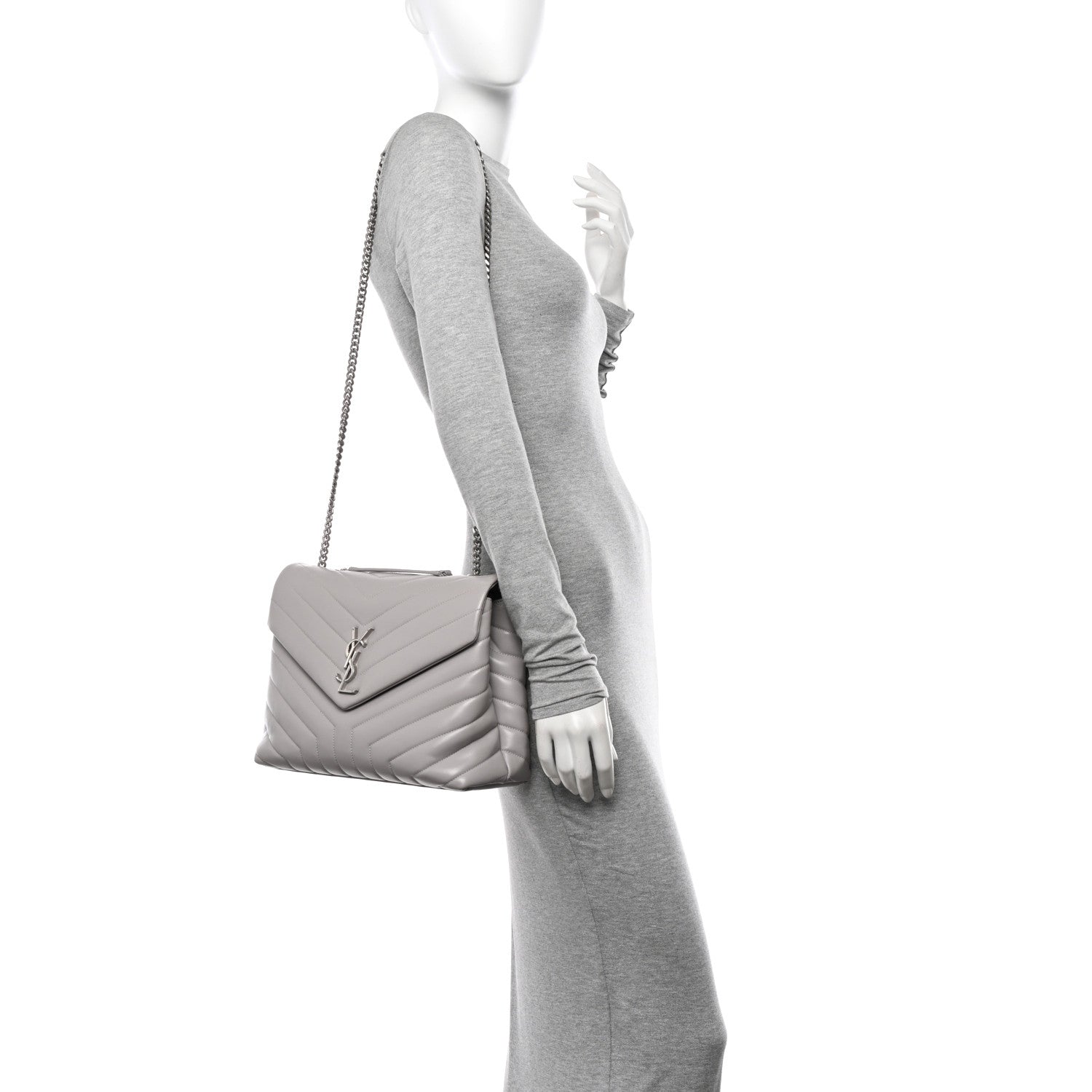 Saint Laurent Calfskin Y Quilted Monogram Medium Loulou Chain Satchel Granite 2 of 10