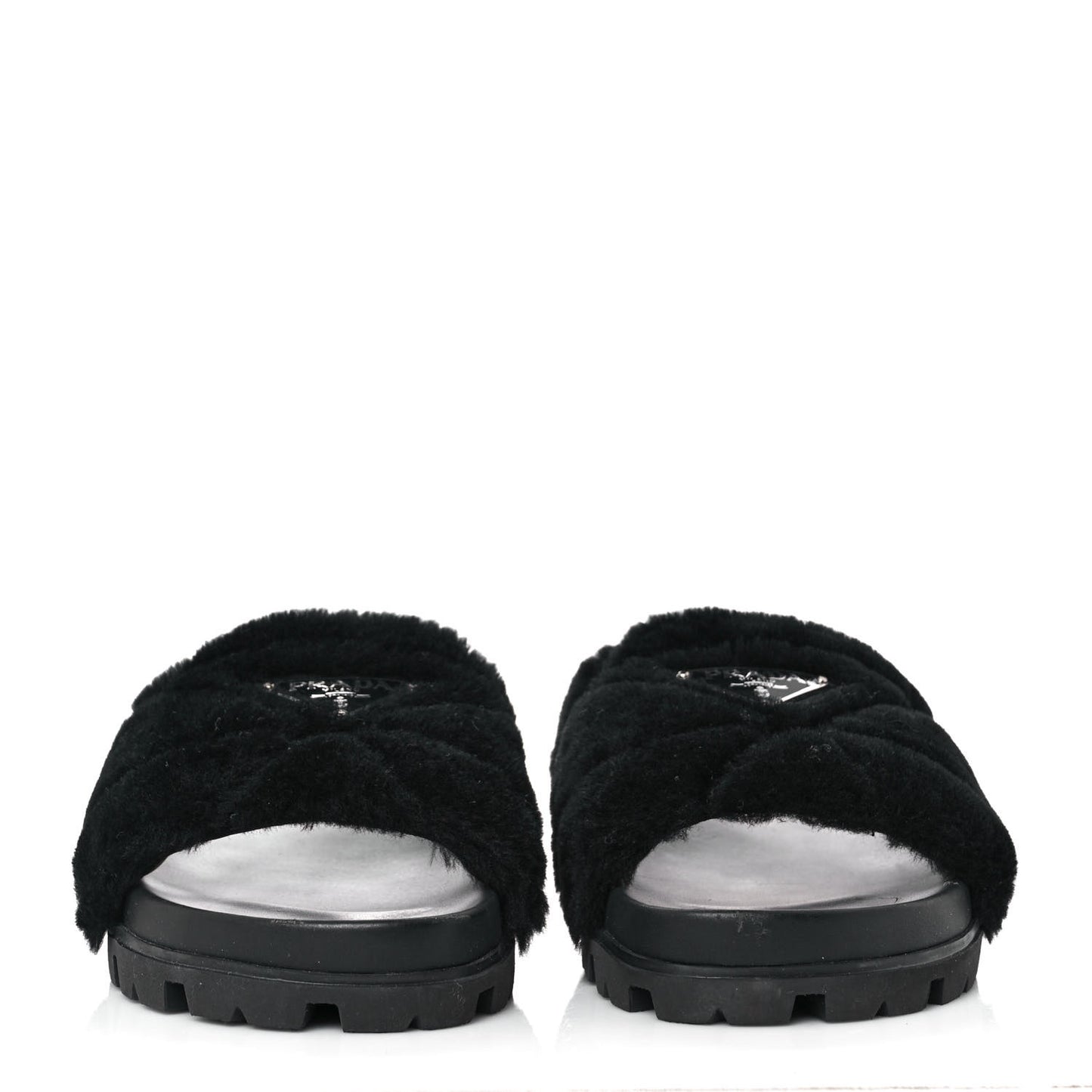 Montone Metal Triangle Logo Lug Sole 20mm Slide Sandals 37.5 Black