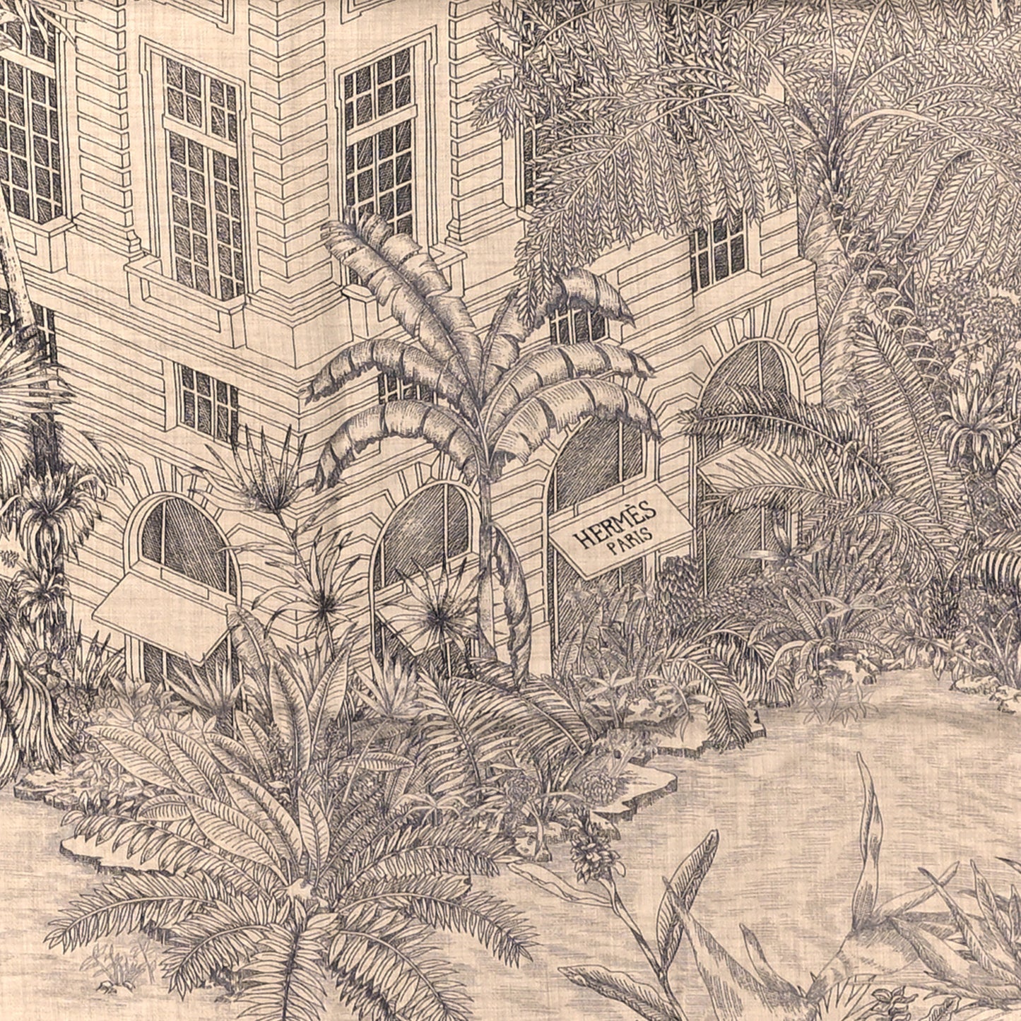 Cashmere Silk Faubourg Tropical Shawl 140 Naturel Gris Anthracite