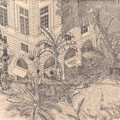 Hermes Cashmere Silk Faubourg Tropical Shawl 140 Naturel Gris Anthracite 2 of 3