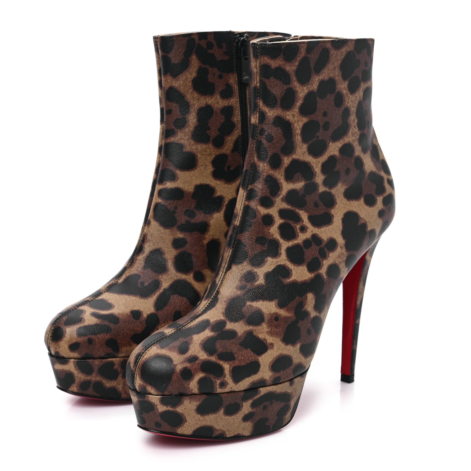 Christian Louboutin Calfskin Leopard Print Bianca 120 Ankle Boots 39.5 Brown 3 of 8