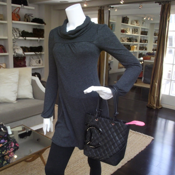 Calfskin Quilted Small Cambon Tote Black