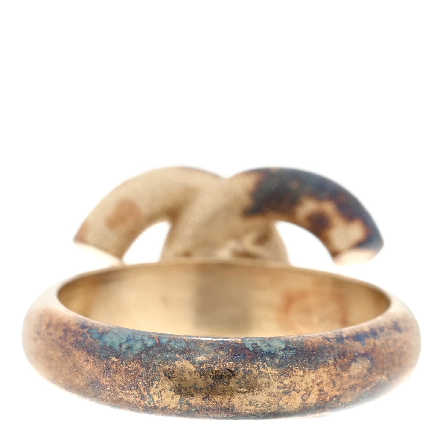 Chanel Crystal Double CC Ring 48 4.5 Light Gold 3 of 4