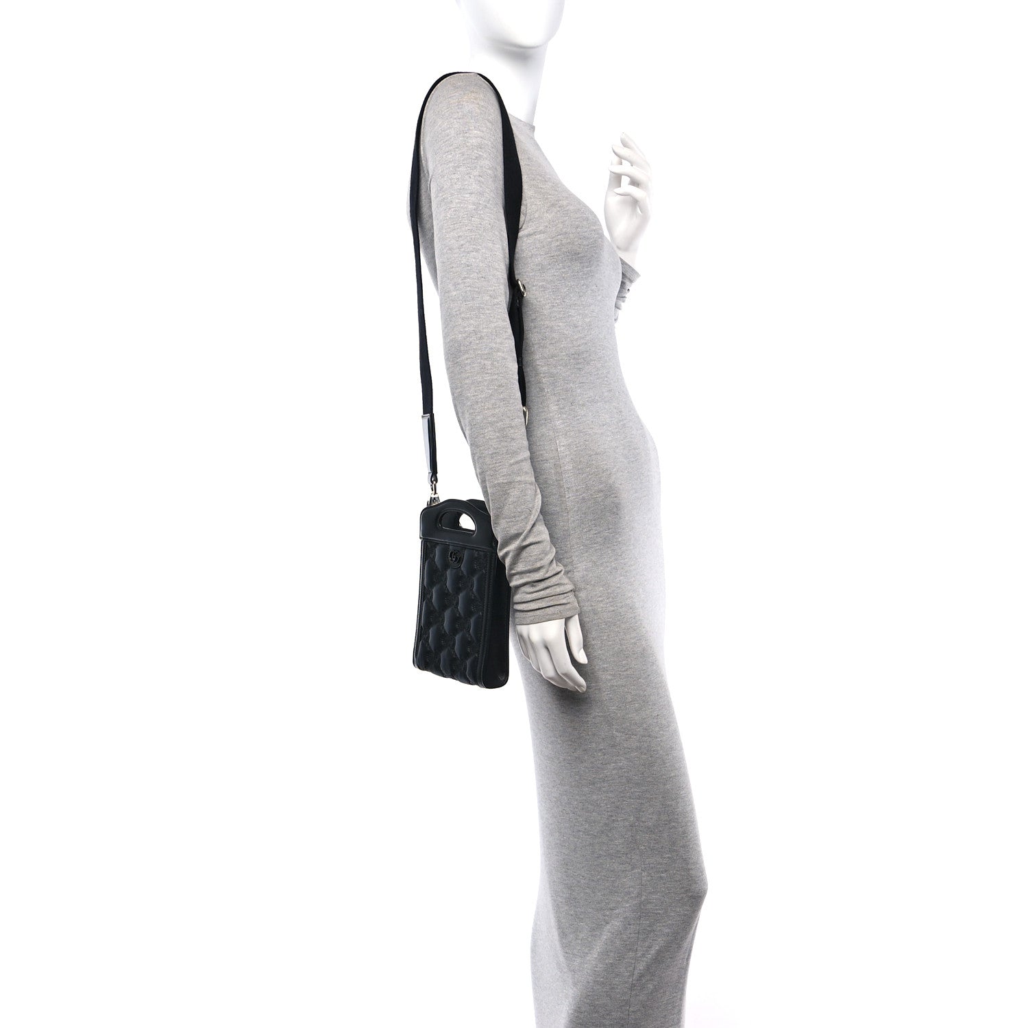 Gucci Nylon Calfskin Enamel GG Matelasse Mini Top Slip Handle Crossbody Bag Black 2 of 10