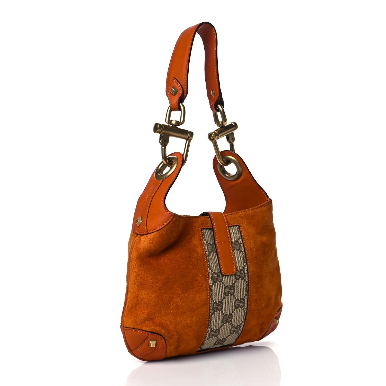 Gucci Suede Monogram Mini Piston Lock Jackie O Hobo Orange 3 of 11