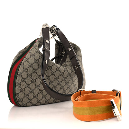 Gucci GG Supreme Monogram Textured Calfskin Web Large Attache Shoulder Bag Beige Ebony New Acero 3 of 9