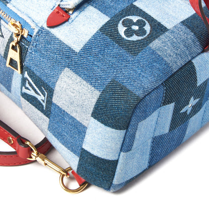 Louis Vuitton Denim Damier Monogram Patchwork Palm Springs Backpack Mini Blue Rouge 6 of 9