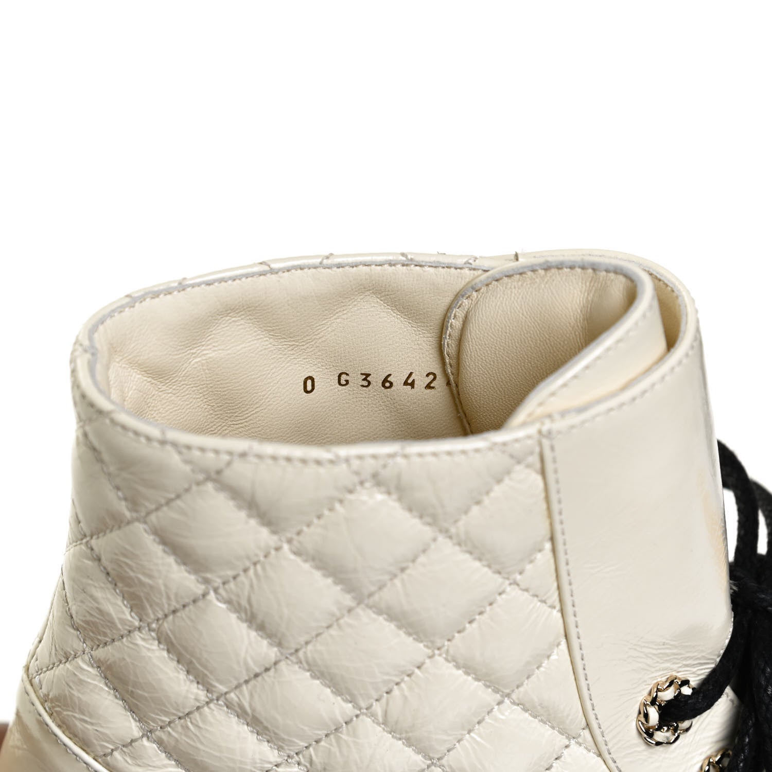 Chanel Shiny Calfskin Quilted Lace Up Combat Boots 38 Ivory Black 11 of 12