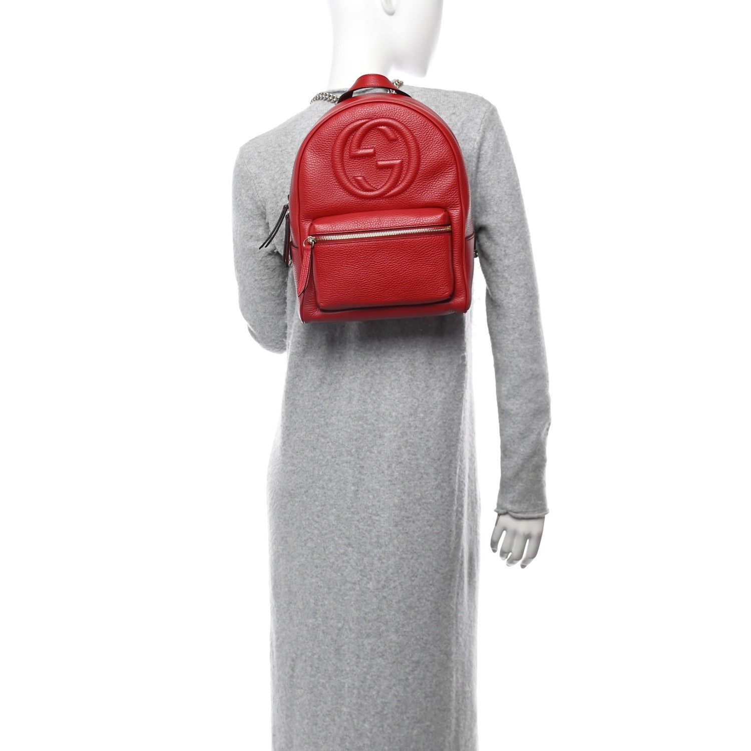 Gucci Pebbled Calfskin Soho Chain Backpack Hibiscus Red 2 of 12
