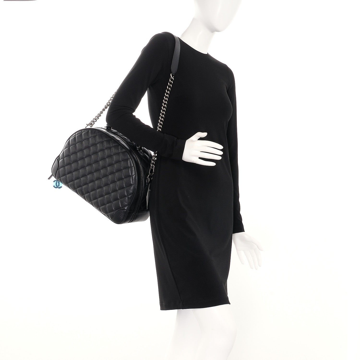 Chanel Calfskin Quilted Medium Airlines Round Trip Bowling Bag Black 2 of 8