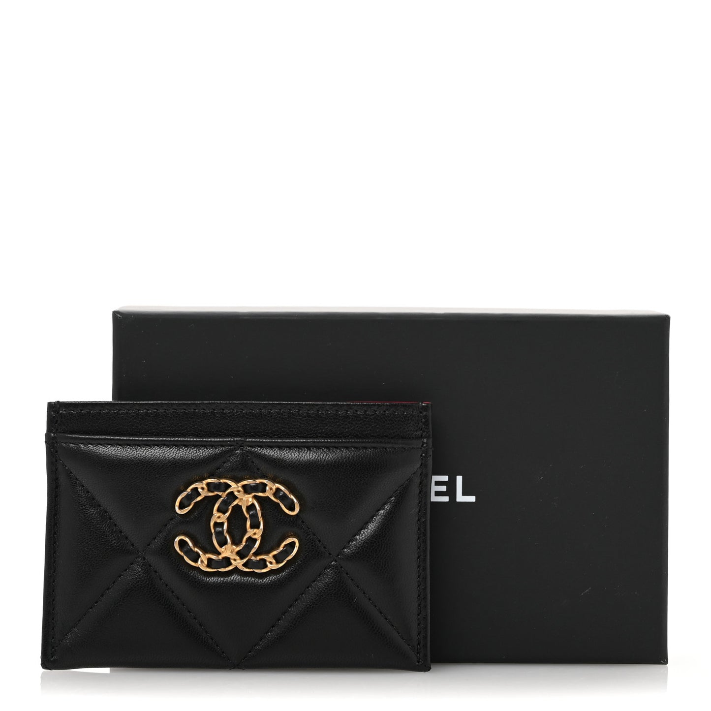 Lambskin Quilted Chanel 19 Card Holder Black