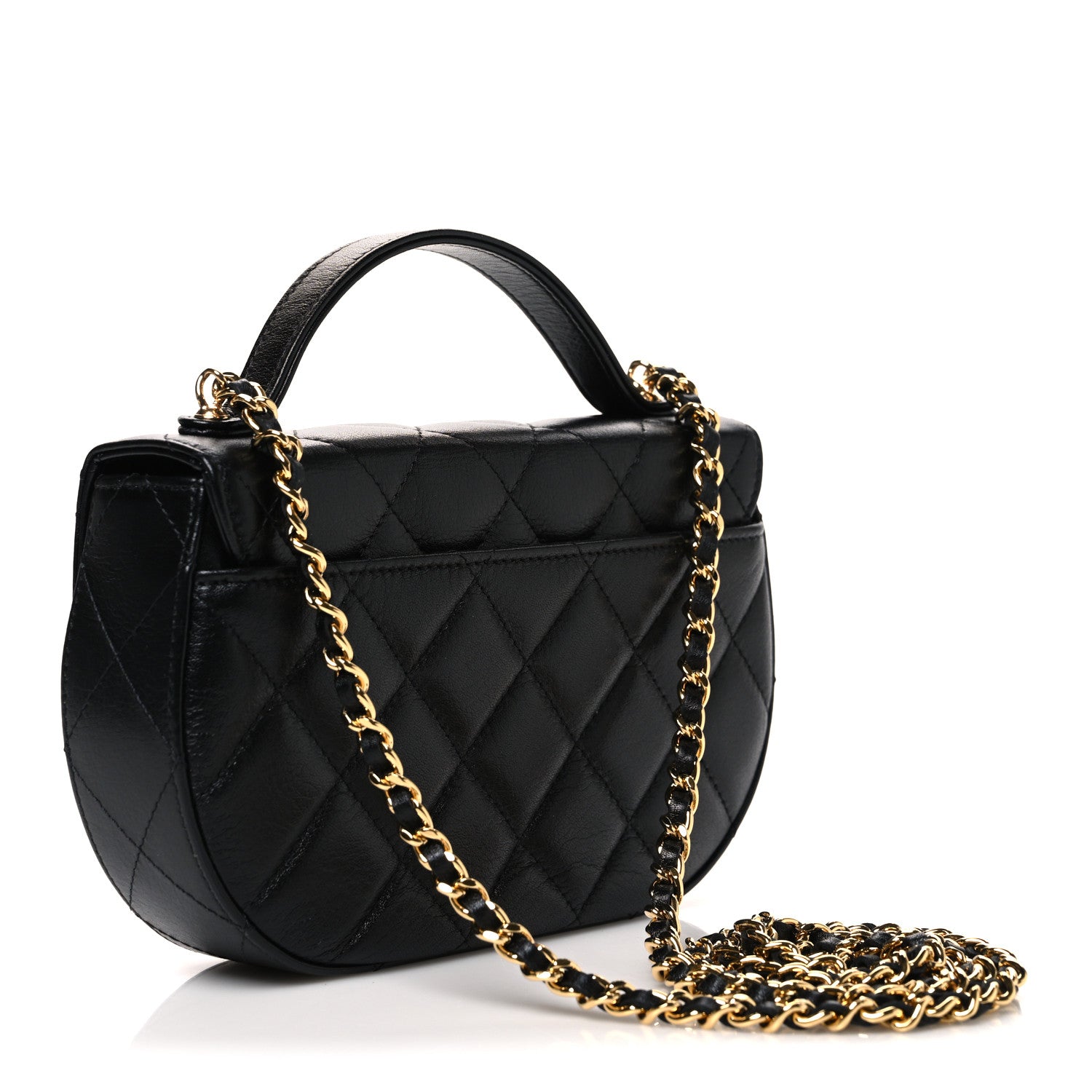 Chanel Shiny Aged Calfskin Quilted Top Handle Clutch With Chain Black 3 of 10
