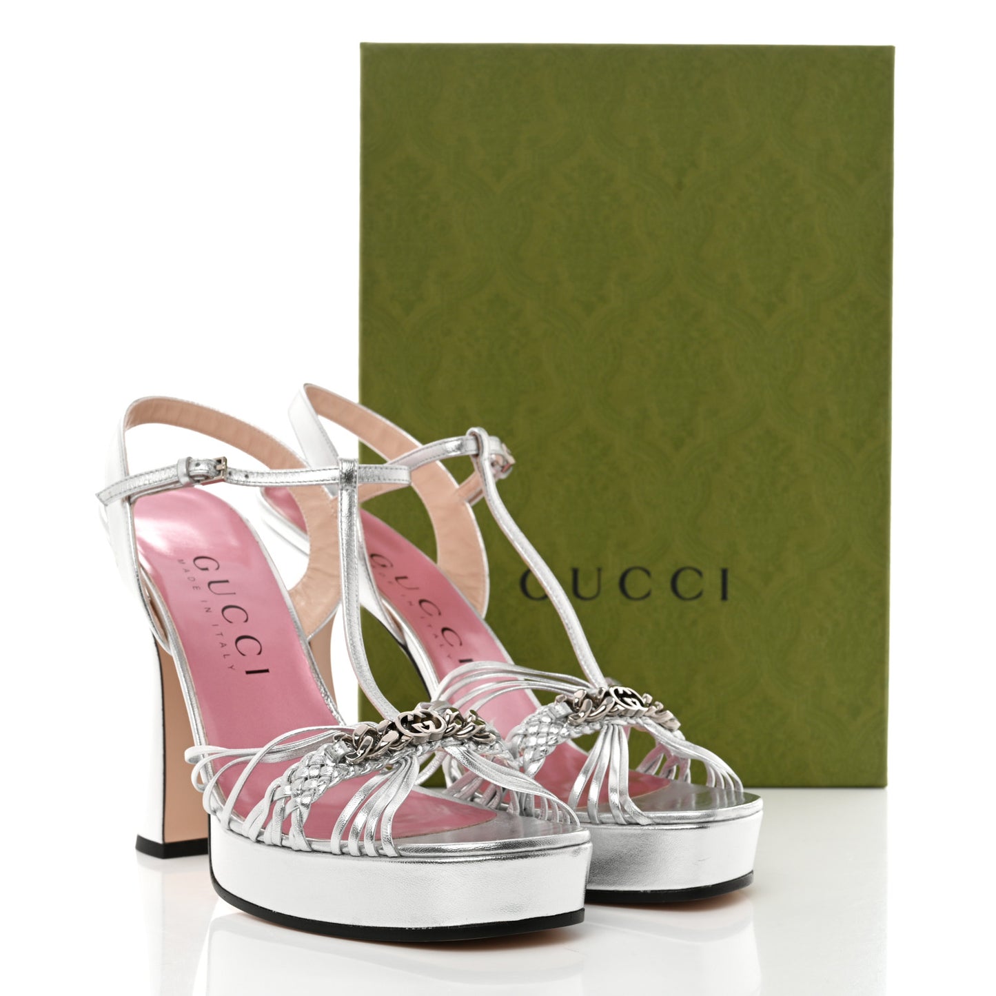 Nappa Interlocking G Sandals Strap Platform Sandals 40 Silver
