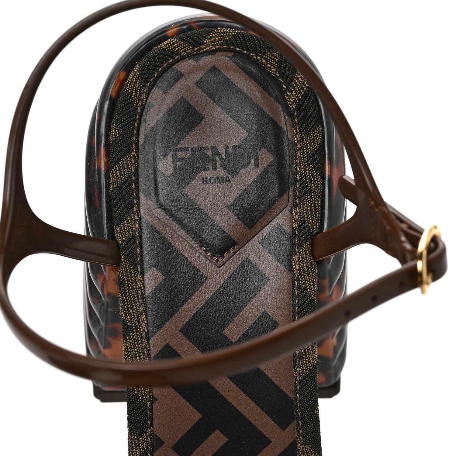 Fendi Jacquard Calfskin FF Tortoise Promenade Ankle Strap Loafer Pumps 38 Tobacco 7 of 7