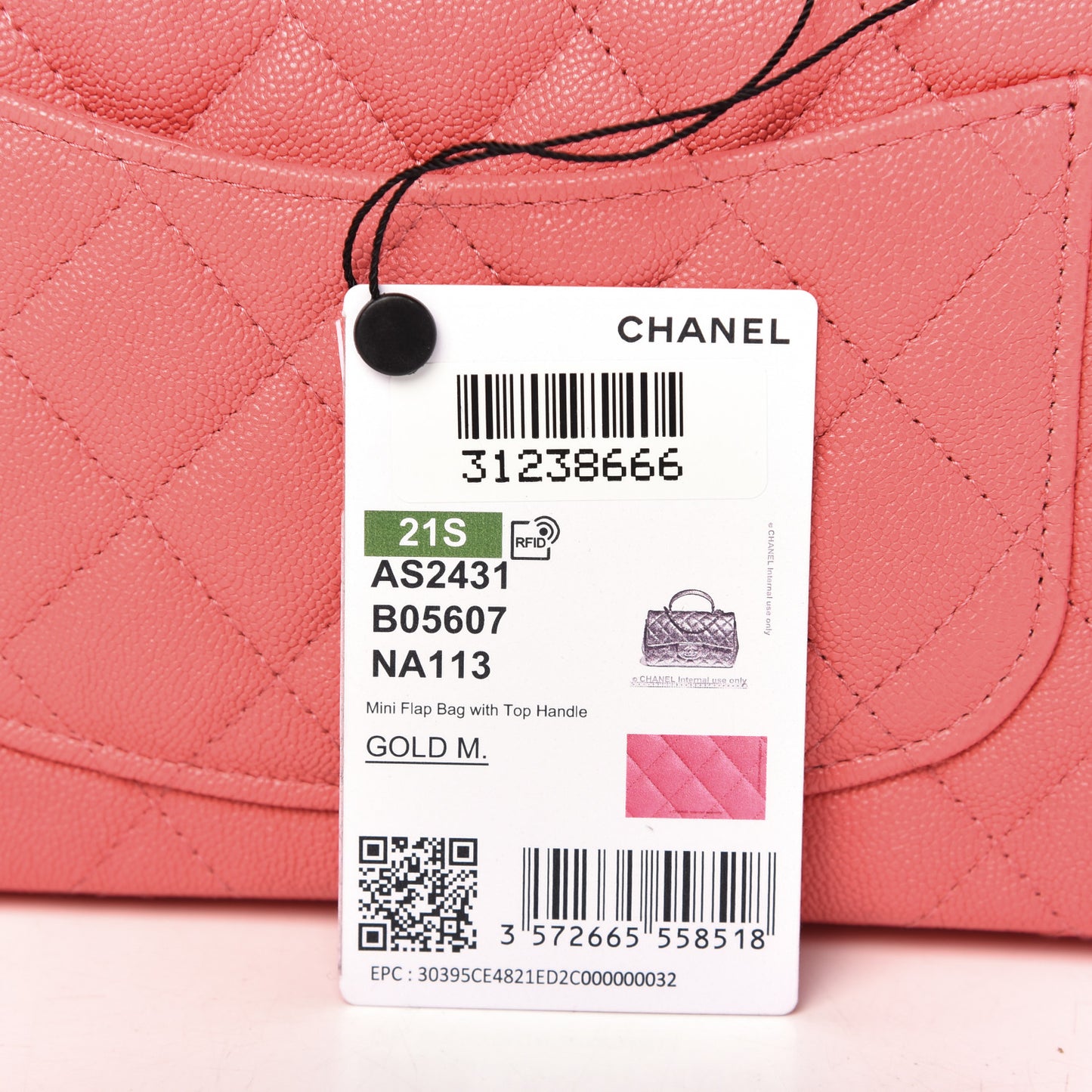 Caviar Quilted Mini Top Handle Rectangular Flap Pink