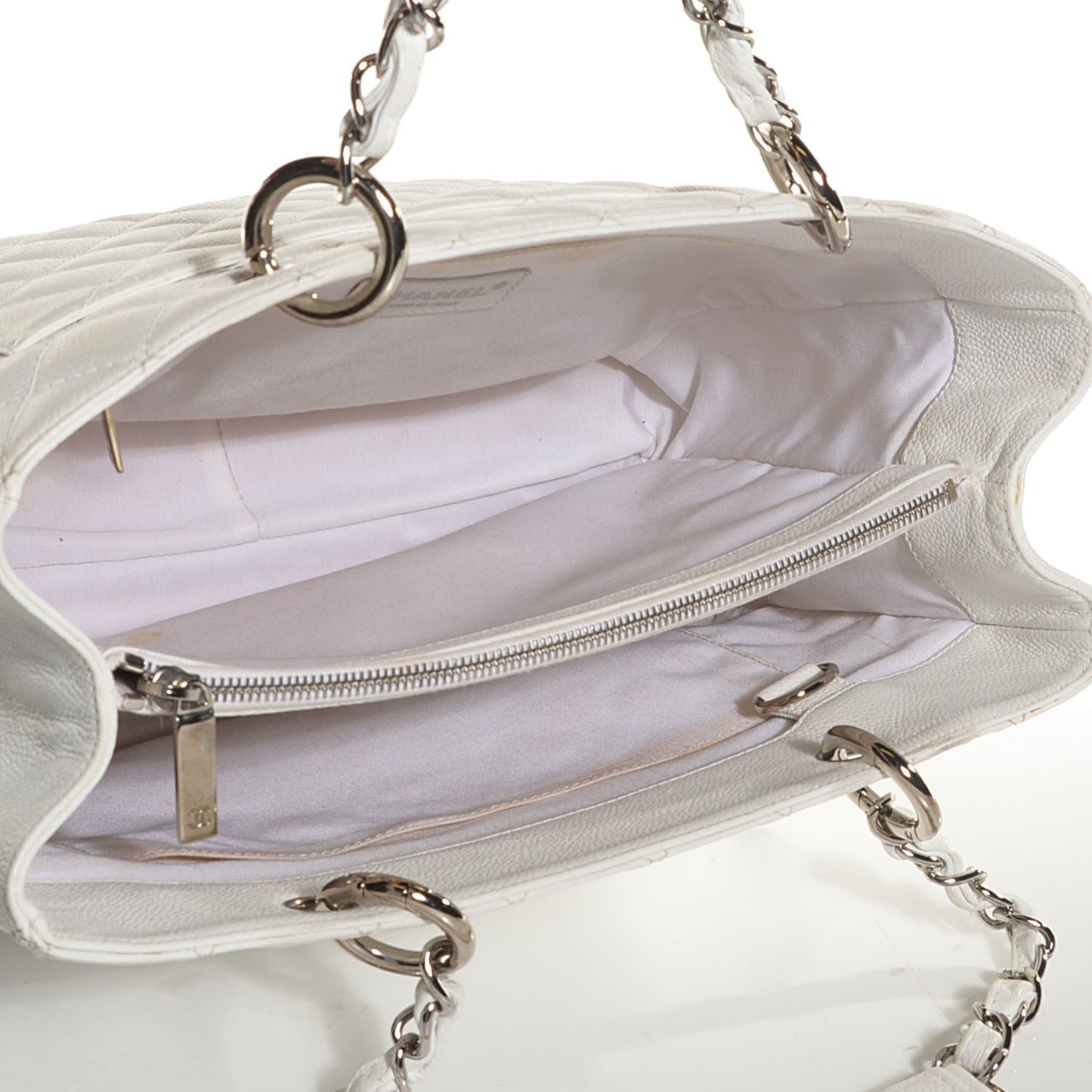 Caviar Quilted Grand Shopping Tote GST White