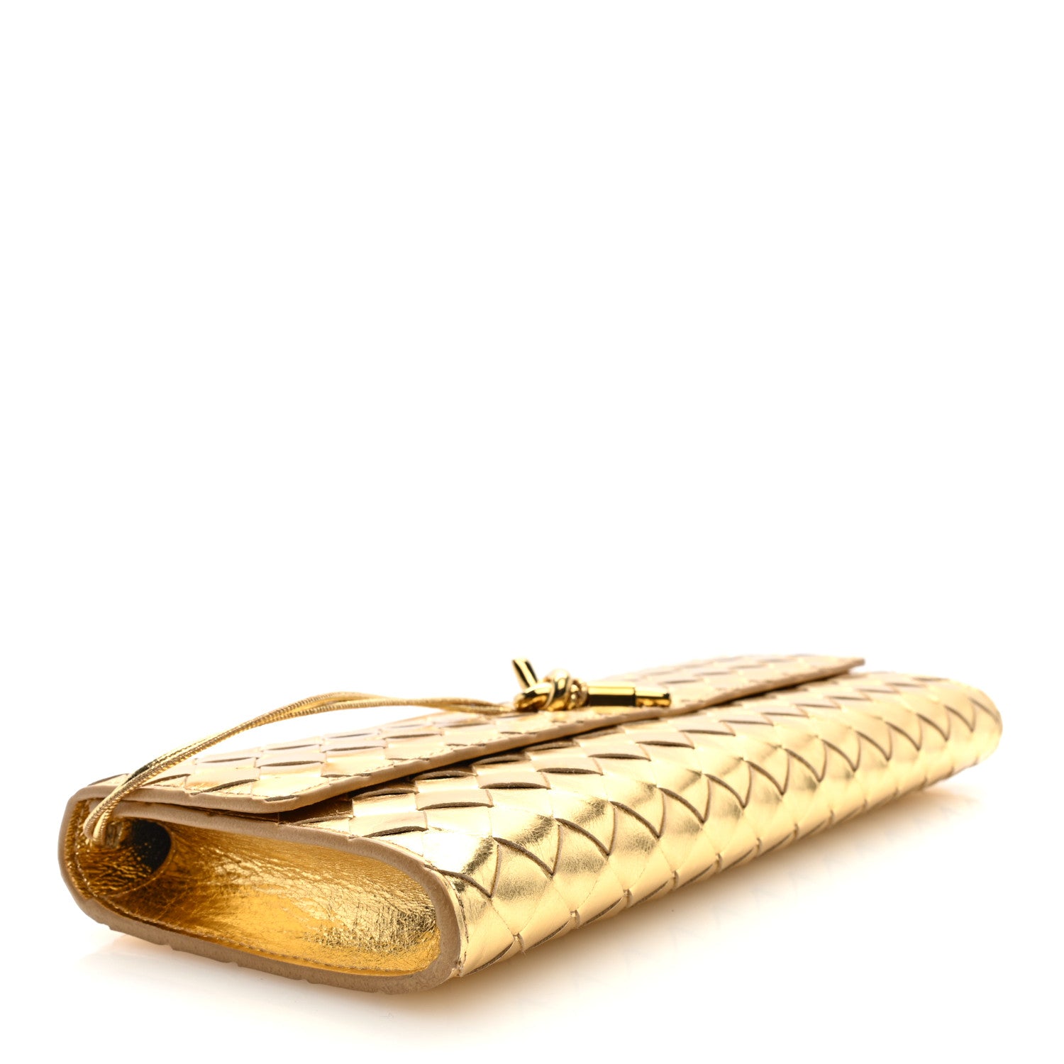 Bottega Veneta Metallic Lambskin Intrecciato Long Andiamo Top Handle Clutch Gold 4 of 6