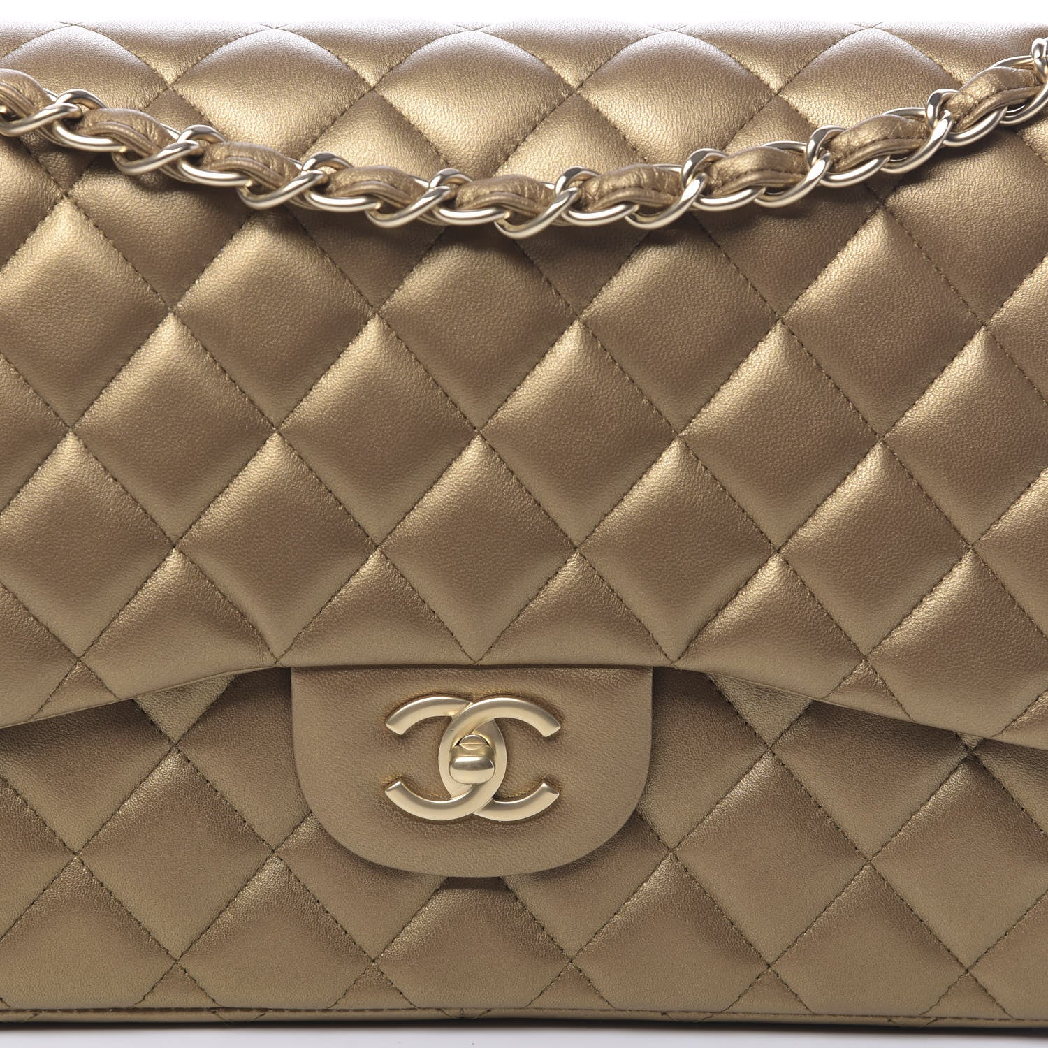 Chanel Metallic Lambskin Quilted Jumbo Double Flap Gold 8 of 11