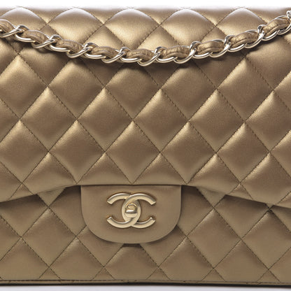 Chanel Metallic Lambskin Quilted Jumbo Double Flap Gold 8 of 11