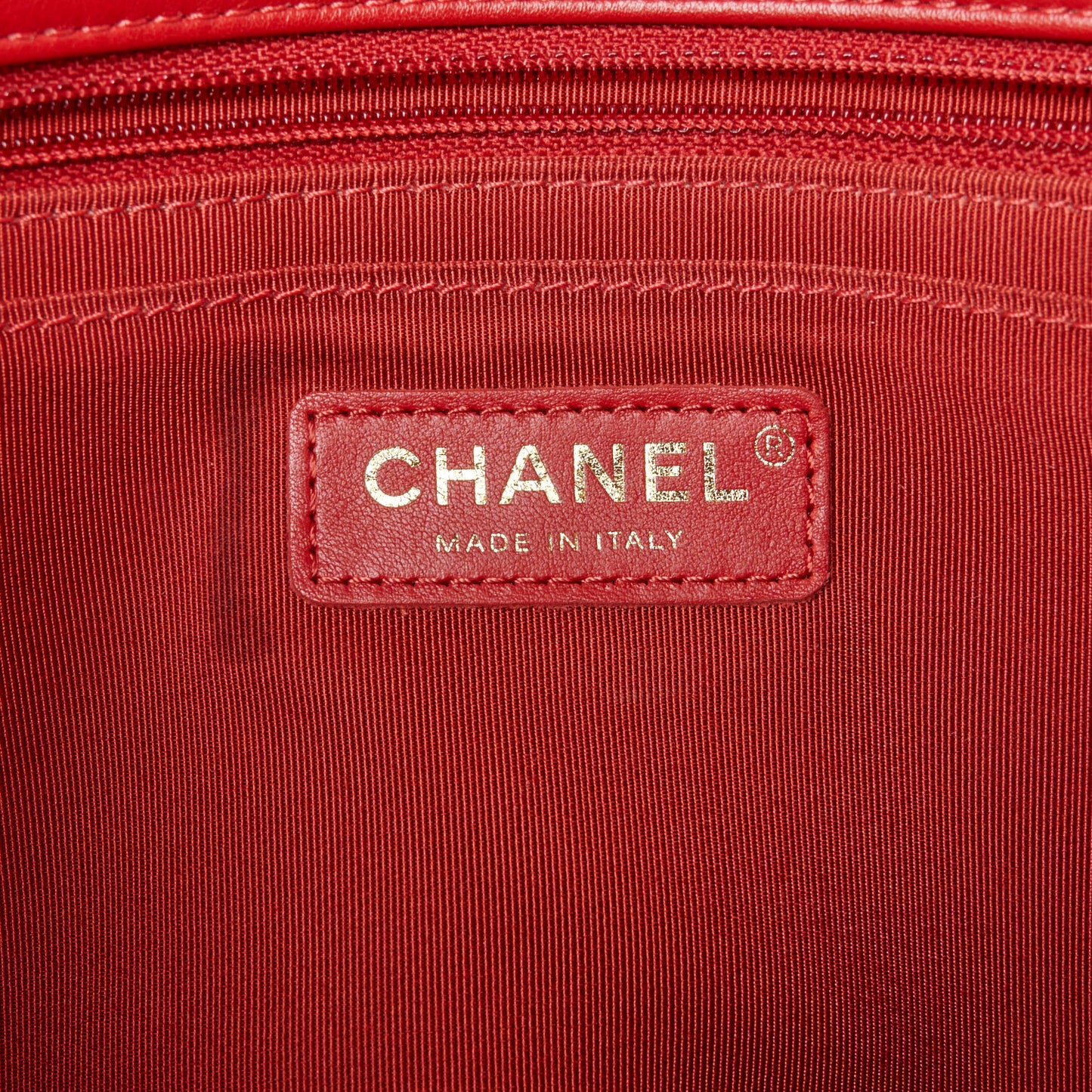 Calfskin Chevron Quilted Large Statement Flap Red