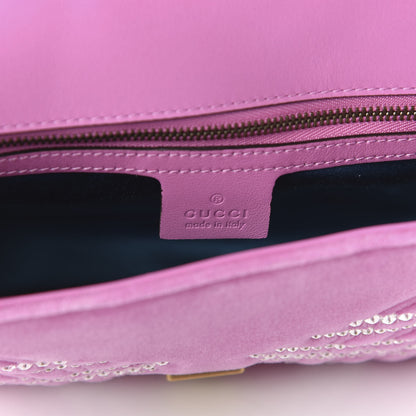 Gucci Velvet Matelasse Marquise Crystals Embroidered Small GG Marmont Shoulder Bag Malva 8 of 10